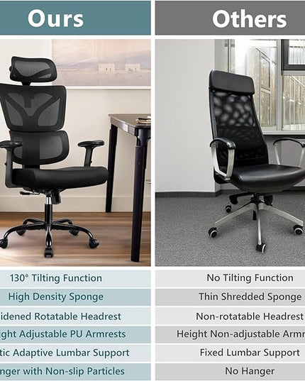 Office Chair Ergonomic Desk Chair, High Back Gaming Chair, Big and Tall Reclining chair Comfy Home Office Desk Chair Lumbar Support Breathable Mesh Computer Chair Adjustable Armrests(B-Orange) - LeafyLoom