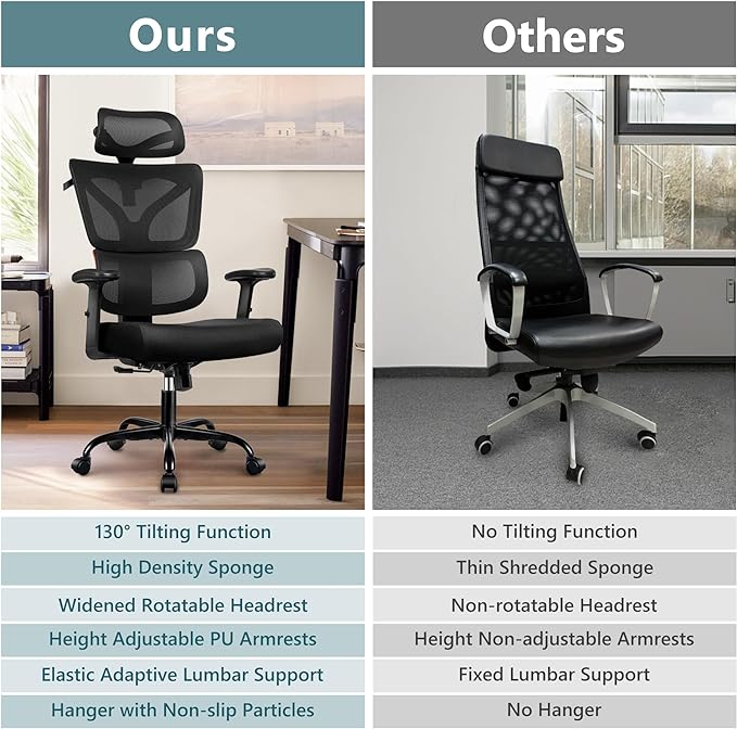 Office Chair Ergonomic Desk Chair, High Back Gaming Chair, Big and Tall Reclining chair Comfy Home Office Desk Chair Lumbar Support Breathable Mesh Computer Chair Adjustable Armrests(B-Orange) - LeafyLoom
