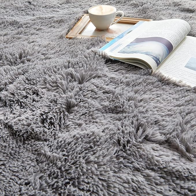 YOBATH Fluffy Shaggy Area Rugs 6x9 for Living Room Bedroom, Soft Fuzzy Shag Rugs Plush Carpet, Furry Bedside Rug for Kids Baby Girl Room Nursery Décor, Grey - LeafyLoom