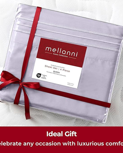 Mellanni Extra Deep Split King Sheets - 5 PC Iconic Collection Bedding Sheets & Pillowcases - Hotel Luxury, Ultra Soft, Cooling Bed Sheets - Extra Deep Pocket up to 21 inch (Split King, Lavender) - LeafyLoom