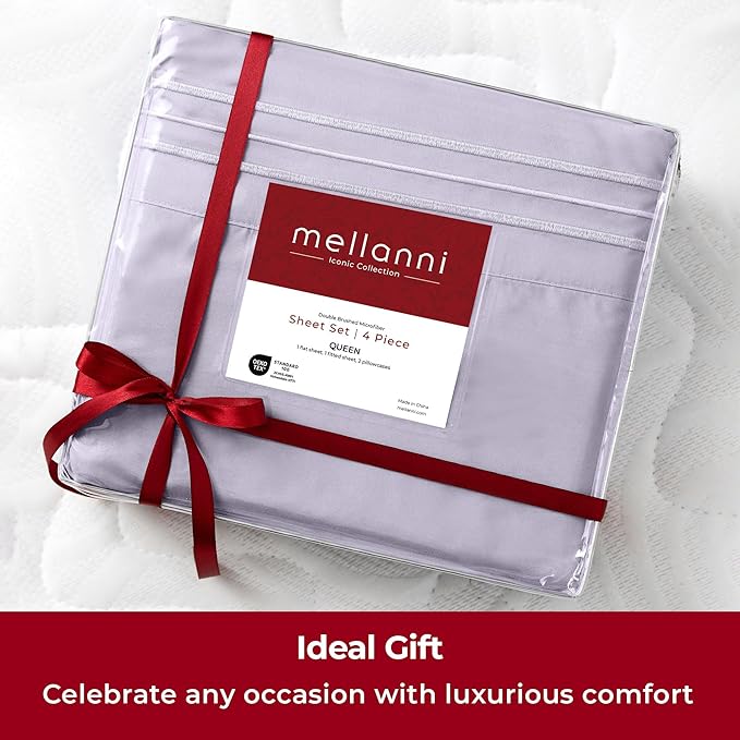 Mellanni Extra Deep Split King Sheets - 5 PC Iconic Collection Bedding Sheets & Pillowcases - Hotel Luxury, Ultra Soft, Cooling Bed Sheets - Extra Deep Pocket up to 21 inch (Split King, Lavender) - LeafyLoom
