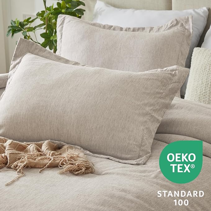 CozyLux Full Size Comforter Set - 3 Pieces Beige Soft Luxury Cationic Dyeing Bedding Comforter for All Season, Breathable Lightweight Fluffy Boho Bed Sets with 1 Comforter and 2 Pillow Shams - LeafyLoom