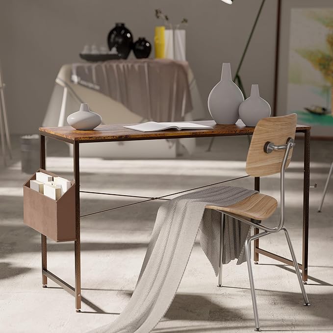 Pamray 47 Inch Computer Desk Small Spaces Desk with Storage Bag for Bedroom Writing and Home Office Work Small Study Desk Table Vintage - LeafyLoom