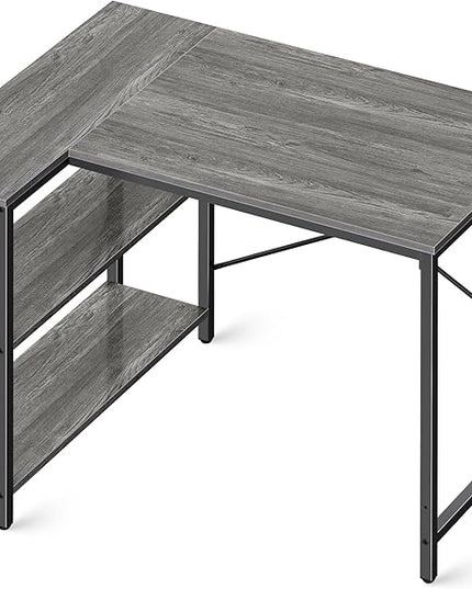 L Shaped Desk, 39 Inches Computer Desk with Reversible Storage Shelves, Gaming Desk, Corner Desk Home Office Desks, Writing Desk Study Desk with Metal Frame, Gray - LeafyLoom