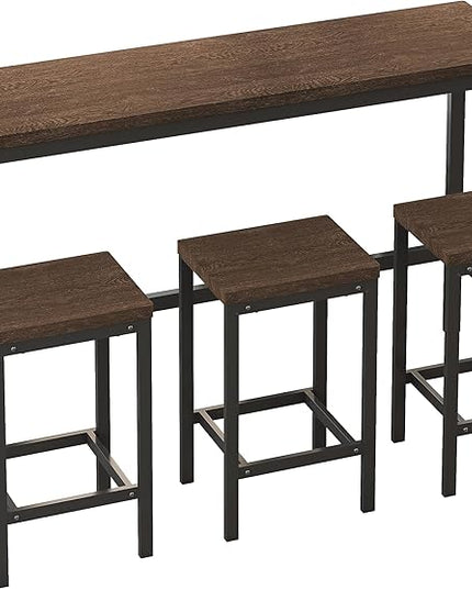 NicBex Kitchen Table Set Dining Room Table Set Modern Design Kitchen Dining Table, Pub Table, Long Dining Table Set with 3 Stools for Kitchen, Apartment, Easy Assembly, Dark Brown - LeafyLoom