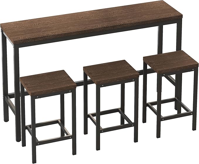 NicBex Kitchen Table Set Dining Room Table Set Modern Design Kitchen Dining Table, Pub Table, Long Dining Table Set with 3 Stools for Kitchen, Apartment, Easy Assembly, Dark Brown - LeafyLoom