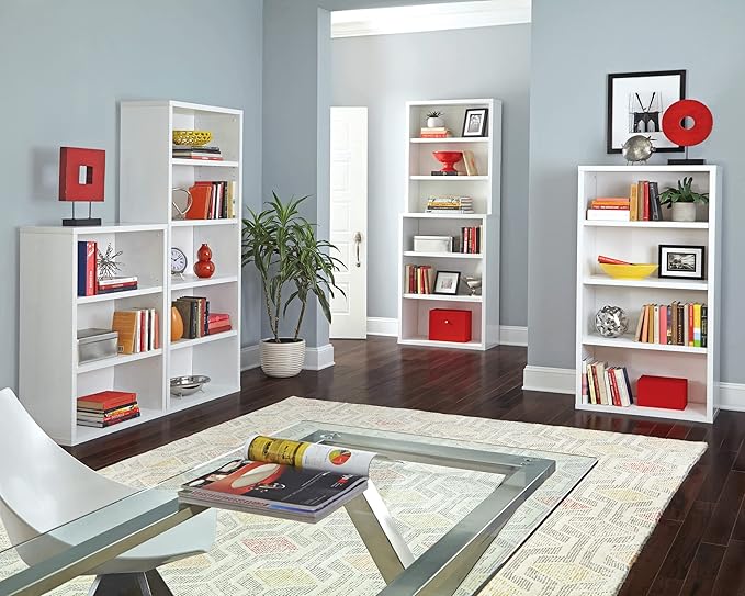 ClosetMaid Bookshelf with 6 Shelf Tiers, Adjustable Shelves, Tall Bookcase Hutch, Sturdy Wood With Closed Back Panel, White Finish - LeafyLoom