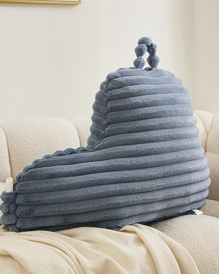 WERDIM Reading Pillow for Sitting in Bed, Faux Fur Back Pillow for Bed Rest, Bed Chair Pillow with Arms and Pockets(Standard, Dusty Blue) - LeafyLoom