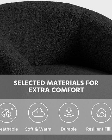 Yaheetech Accent Chair, Cozy Living Room Chairs with Soft Padded, Furry Sherpa Barrel Chair Sturdy Legs, Modern Armchair for Living Room Bedroom Reception Room Office Reading Room, Black - LeafyLoom