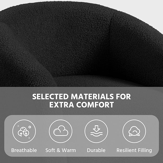 Yaheetech Accent Chair, Cozy Living Room Chairs with Soft Padded, Furry Sherpa Barrel Chair Sturdy Legs, Modern Armchair for Living Room Bedroom Reception Room Office Reading Room, Black - LeafyLoom