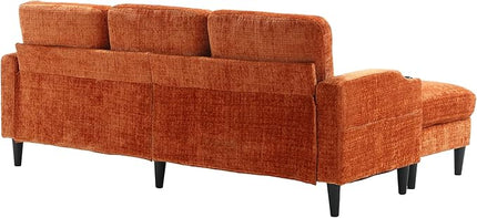 Convertible Sectional Sofa with Movable Storage Ottoman and Cupholders, 3 Seater L-Shaped Corner Couch,Chenille Upholstered Furniture w/Detachable Thicked Cushions for Living Room, Small Space - LeafyLoom