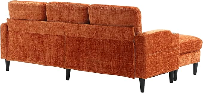 Convertible Sectional Sofa with Movable Storage Ottoman and Cupholders, 3 Seater L-Shaped Corner Couch,Chenille Upholstered Furniture w/Detachable Thicked Cushions for Living Room, Small Space - LeafyLoom