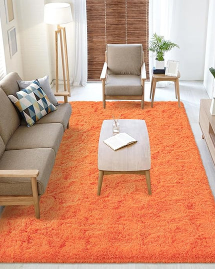 Softlife Area Rug for Living Room, 5x8 Feet Plush Fluffy Rug for Bedroom, Orange Furry Shag Rug for Aesthetic Christmas Room Decor, Ultra Soft Modern Fuzzy Faux Fur Carpet for Kids Nursery Room Dorm - LeafyLoom