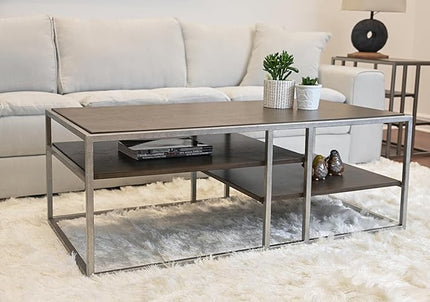 NicBex Coffee Table Wooden Coffee Table with Storage Rectangle Center Tables with Open Shelves and Metal Frame Dining Table for Living Room, Dining Room, Office, and Bedroom,50" W, Brown - LeafyLoom