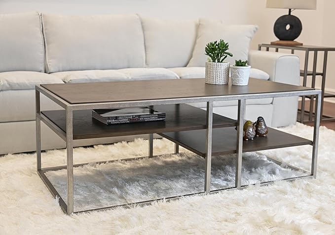 NicBex Coffee Table Wooden Coffee Table with Storage Rectangle Center Tables with Open Shelves and Metal Frame Dining Table for Living Room, Dining Room, Office, and Bedroom,50" W, Brown - LeafyLoom
