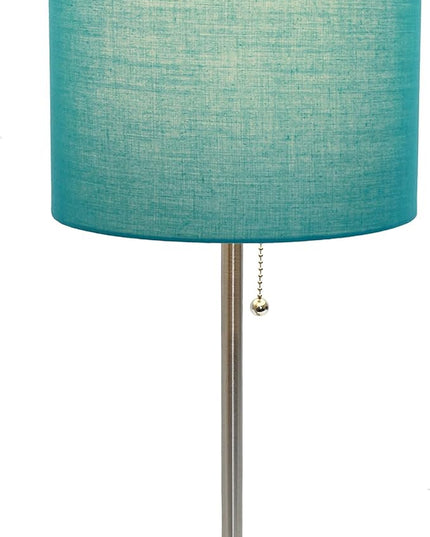 Simple Designs LT1144-TEL Sleek and Slender Brushed Steel Table Lamp with Charging Outlet, for Bedroom, Living Room, Entryway, Office, Dining Room, Study, Teal Shade - LeafyLoom
