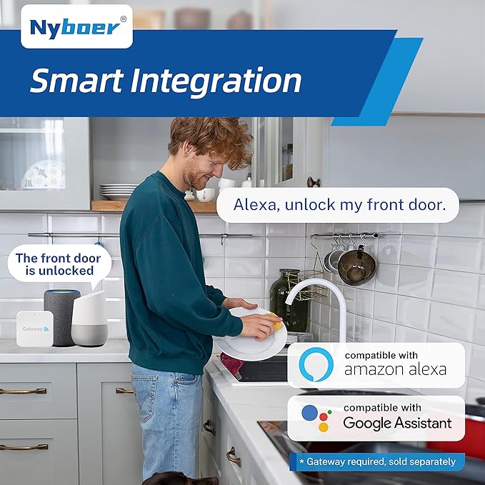 Wi-Fi Gateway Remotely Control Smart Fingerprint Door Lock with TT Lock App, Gateway Smart Hub Compatible with Alexa Voice Control,Electronic Lock Assemblies by Nyboer Nyboer