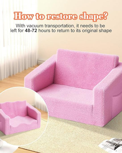 Kids Couch,2-in-1 Toddler Chairs for Girl,Kids Sofa with Storage,Comfortable Kids Sofa Bed,Fun Kids Lounge Chair,Toddler Furniture,Kids Playroom,Children'S Gifts (Pink) - LeafyLoom