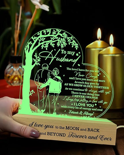 Gifts for Husband from Wife, Husband Gifts 3D Led Wooden Base, Husband Birthday Gifts, Anniversary Wedding Gifts, Fathers Day Presents for Him Husband, Gift for Dad Father from Son Daughter - LeafyLoom