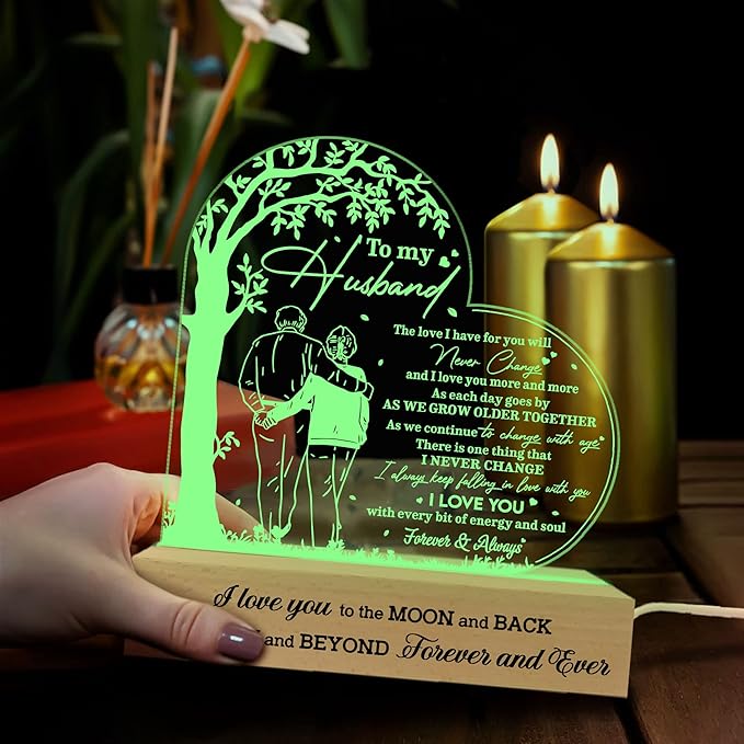 Gifts for Husband from Wife, Husband Gifts 3D Led Wooden Base, Husband Birthday Gifts, Anniversary Wedding Gifts, Fathers Day Presents for Him Husband, Gift for Dad Father from Son Daughter - LeafyLoom