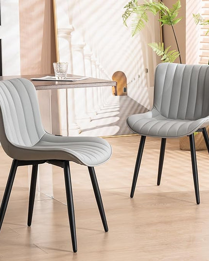 YOUNUOKE Grey Dining Chairs Set of 2 Upholstered Mid Century Modern Kitchen Chairs Armless Faux Leather Accent Guest Chair with Back Metal Legs for Guest Reception Waiting Living Room - LeafyLoom