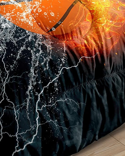 Basketball Comforter Set Twin, Sports Basketball Bedding for Boys Kids Teens Bedroom Orange Basketball Ice Fire Twin Size Comforter Set for Boys 2 Pieces(1 Comforter 1 Pillowcase) - LeafyLoom