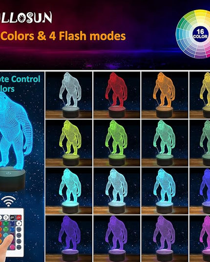 FULLOSUN 3D Night Light Ape Gorilla LED Nightlight Baby Nursery Monkey Lamp for Kids' Room Home Décor Xmas Birthday Gifts with 16 Color Changing - LeafyLoom