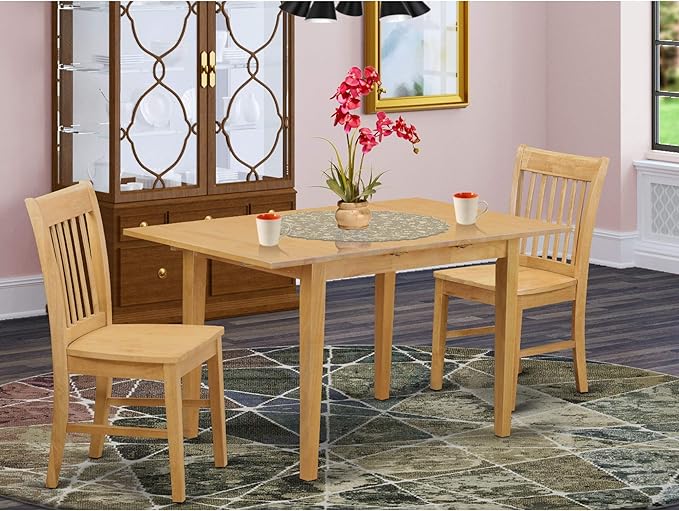 East West Furniture Norfolk 3 Piece Kitchen Set Contains a Rectangle Table with Butterfly Leaf and 2 Dining Room Chairs, 32x54 Inch, NOFK3-OAK-W - LeafyLoom