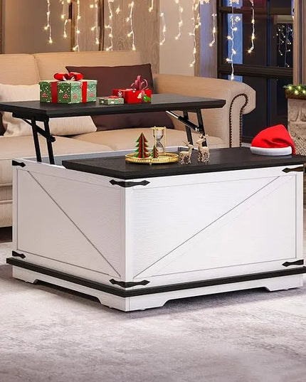 YITAHOME Farmhouse Lift Top Coffee Table, Square Wood Center Table with Large Hidden Storage Compartment for Living Room, Rustic Cocktail Table with Lift Top for Home Office,White - LeafyLoom