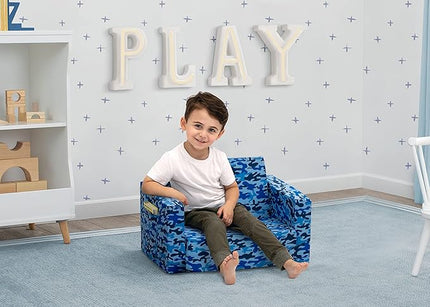 Delta Children Cozee Blue Camo Convertible Foam Chair to Lounger for Kids - LeafyLoom