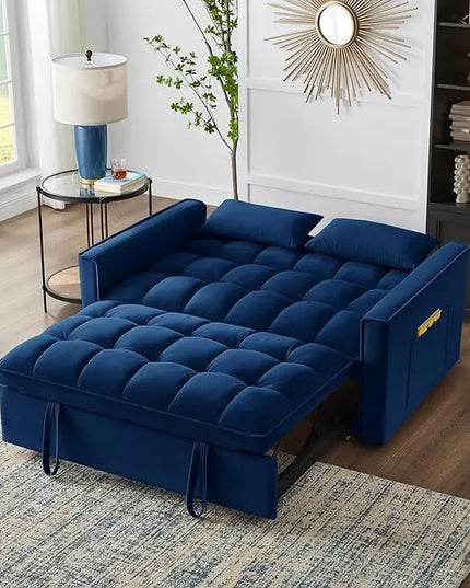 3 in 1 Multi-Functional Futon Loveseat Pull Out Couch Bed, Convertible Sleeper Sofa Bed with Adjustable Backrest and Pillows , 2 Seater Love Seat Lounge Chaise for Living Room Office RV Furniture - LeafyLoom