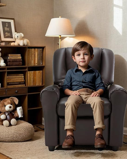 JC HOME CANDY Kids Chair Leather Recliner Sofa Toddler Youth Children Child Ages 3-7, Brown - LeafyLoom