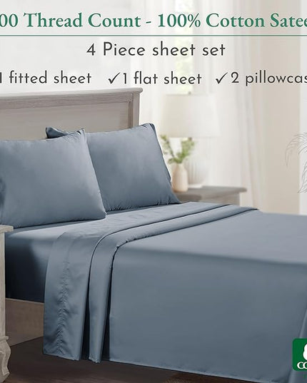 California Design Den - Luxury Full Size Sheet Set - 100% Cotton, 600 Thread Count Deep Pocket Full Size Bed Sheets, Hotel-Quality Cooling Sheets with Sateen Weave - Pastel Blue - LeafyLoom