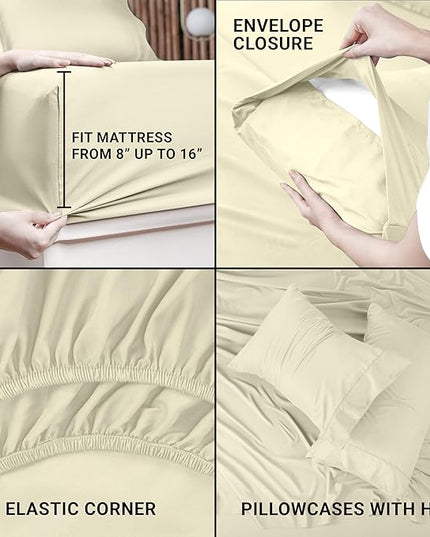 Utopia Bedding Twin Bed Sheets Set - 3 Piece Bedding - Brushed Microfiber - Shrinkage and Fade Resistant - Easy Care (Twin, Ivory) - LeafyLoom