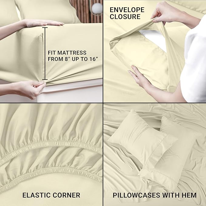 Utopia Bedding Twin Bed Sheets Set - 3 Piece Bedding - Brushed Microfiber - Shrinkage and Fade Resistant - Easy Care (Twin, Ivory) - LeafyLoom