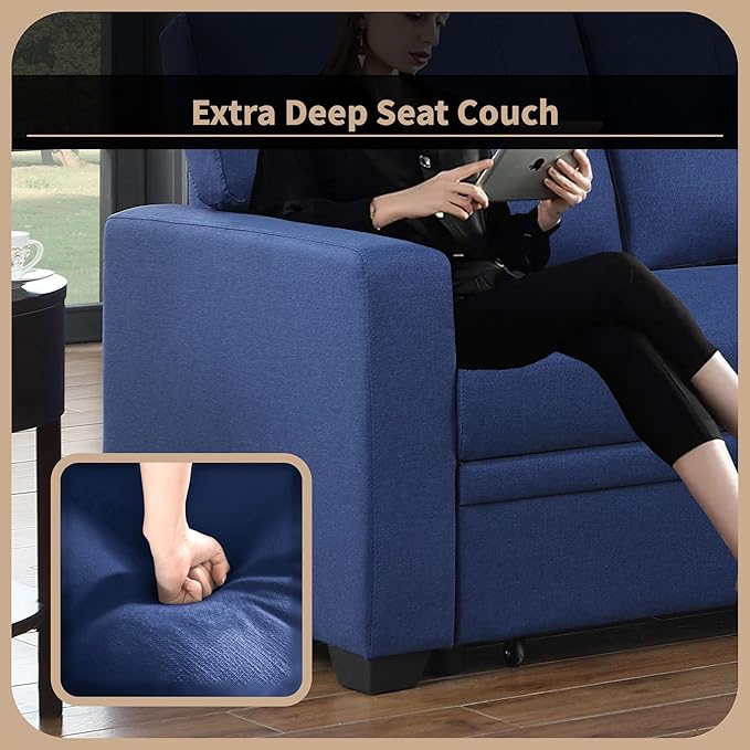 4-in-1 L Shaped Pull Out Convertible Modular Sectional Sofa Bed for Living Room Furniture Sets, Comfy Couch with Reversible Storage Chaise Upholstered for Apartment, Studio, Office - Blue - LeafyLoom