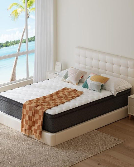 Full Mattress, 14 Inch Innerspring Hybrid Mattress in a Box, Individually Pocket Coils for Motion Isolation & Cool Sleep, Queen Bed for Back Pain,CertiPUR-US,100 Nights Trial - LeafyLoom