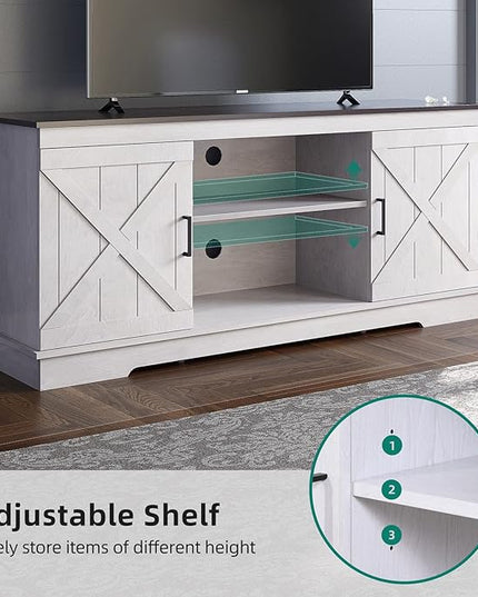 YITAHOME TV Stand for 65 Inch TV, Farmhouse Entertainment Center with Double Barn Doors and Storage Cabinets, Rustic TV Cabinet Media Console Table for Living Room, 59 Inch, Grey White/Espresso - LeafyLoom