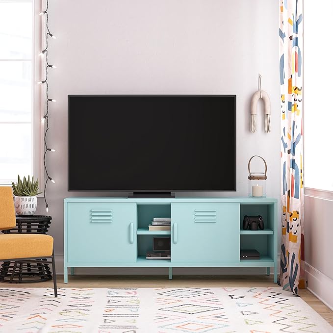 Novogratz Cache Metal Locker-Style TV Stand for TVs up to 65", Mint - LeafyLoom