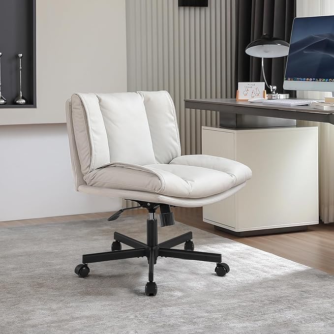 LEAGOO Armless Desk Chairs with Wheels Office Chair Vanity Chair with Technical Cloth Adjustable Swivel Computer Task Chairs for Home Base, Bedroom, Small Space, Make up - LeafyLoom