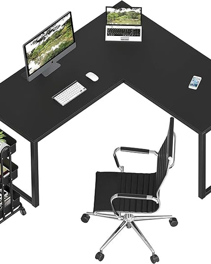 SHW Artwork L-Shaped Desk, 24" Deep - Black - LeafyLoom