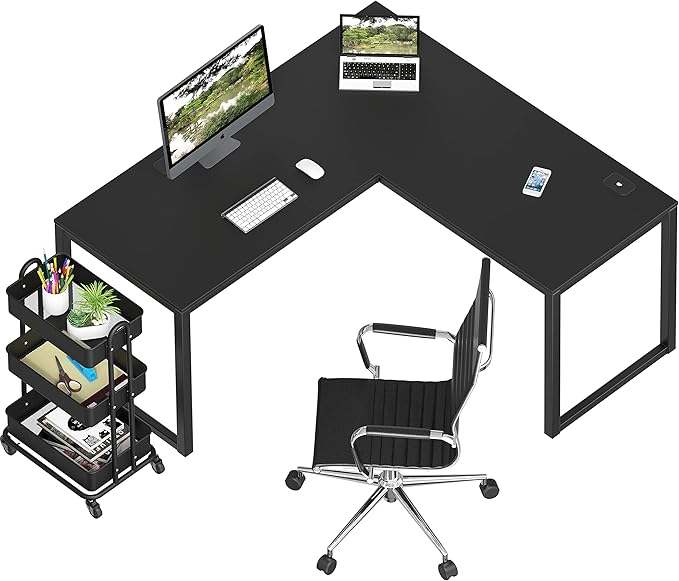 SHW Artwork L-Shaped Desk, 24" Deep - Black - LeafyLoom
