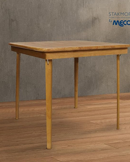 MECO Stakmore Straight Edge Solid Wood Folding Card Table, Folds to Deep 3.38 Inches for Easy Storage, 29.5″H x 32″W x 32″D, Oak Finish - LeafyLoom