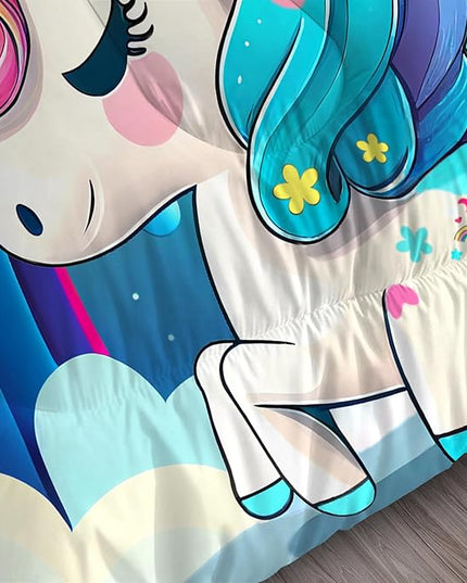 Rainbow Unicorn Bedding Sets Queen Size Comforter Set for Girls Kids Children Teens Boys Cartoon Unicorn Colorful Starry Blue Glitter Quilt 1 Comforter + 2 Pillow Cases - LeafyLoom