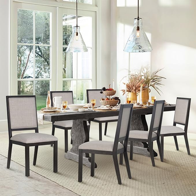COLAMY Wood Dining Chairs Set of 4, Mid Century Modern Upholstered Kitchen Chairs,19 Inch Fabric Dining Chair with Back for Kitchen Dining Room,Brown - LeafyLoom