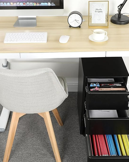 YITAHOME 3-Drawer Metal Filing Cabinet Office, Compact Portable Slim File Cabinet Drawers with Keys, Pre-Built Office Storage Cabinet for A4/Letter/Legal (Black) - LeafyLoom