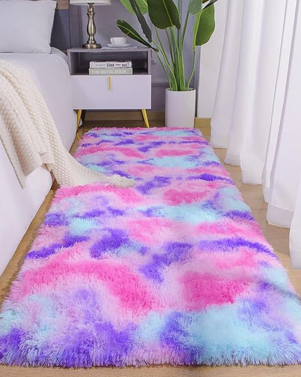 AROGAN Soft Rainbow Area Rugs for Girls Room 2x4 Feet, Fluffy Girls Bedroom Rugs, Princess Rug, Cute Colorful Carpet for Kids Teens Nursery Toddler (Hot Pink) - LeafyLoom
