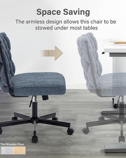 Criss Cross Legged Office Desk Chair with Wheels, Modern Armless Desk Chair with Wide Seat, Home Office Chair for Work, Meditation, Vanity, Blue - LeafyLoom