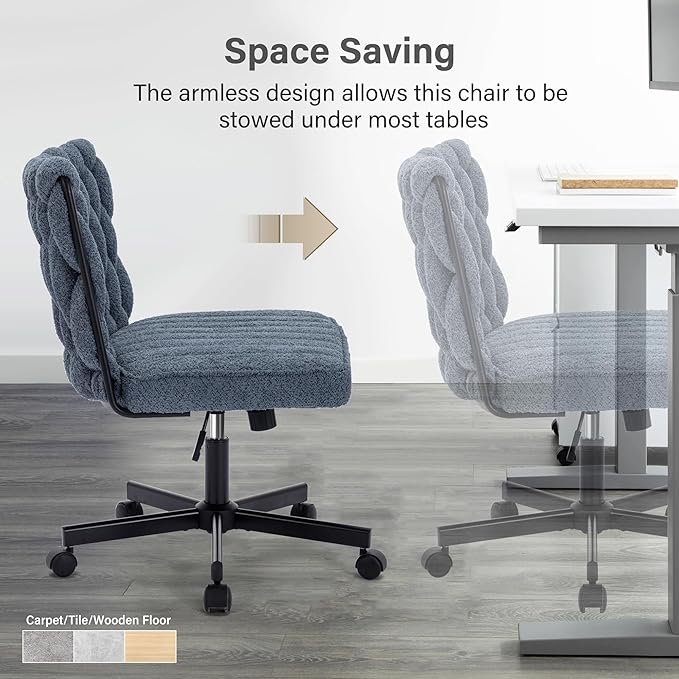 Criss Cross Legged Office Desk Chair with Wheels, Modern Armless Desk Chair with Wide Seat, Home Office Chair for Work, Meditation, Vanity, Blue - LeafyLoom