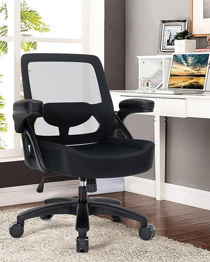 Big and Tall Office Chair 400lb- Mesh Ergonomic Heavy Duty Desk Chair- Flip Arms, Plus Size Wide Seat Executive Computer Chair for Large People- Home Office Swivel Rolling Task Chairs - LeafyLoom